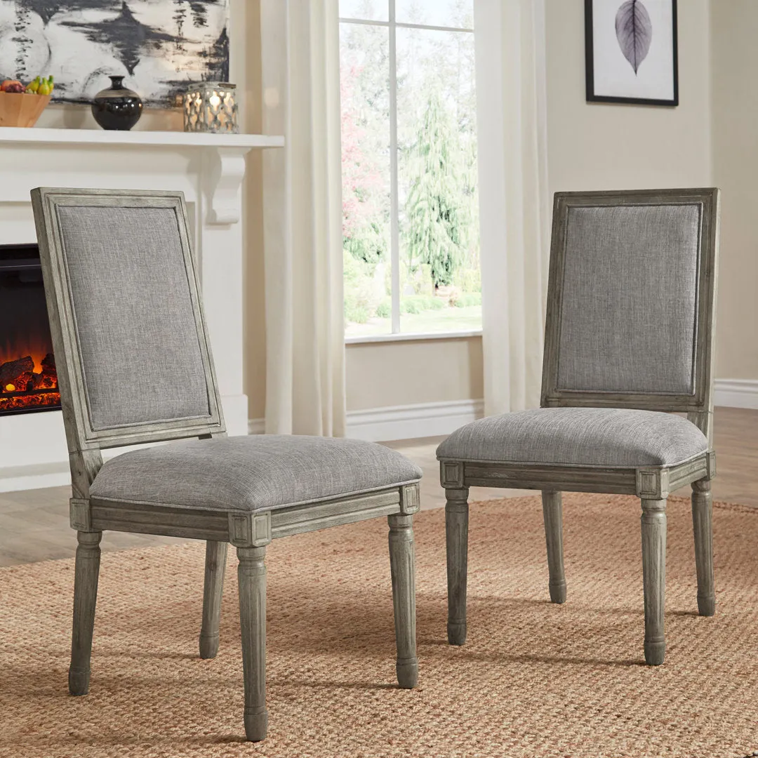 Libretto Solid Wood Side Chair (Set of 2) Kelly Clarkson Home Upholstery Color: Gray Linen, Leg Color: Antique Gray Oak