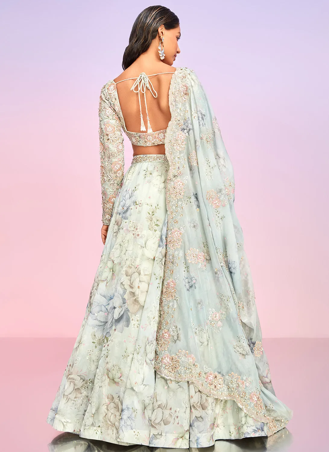 Light Blue Floral Embellished Lehenga