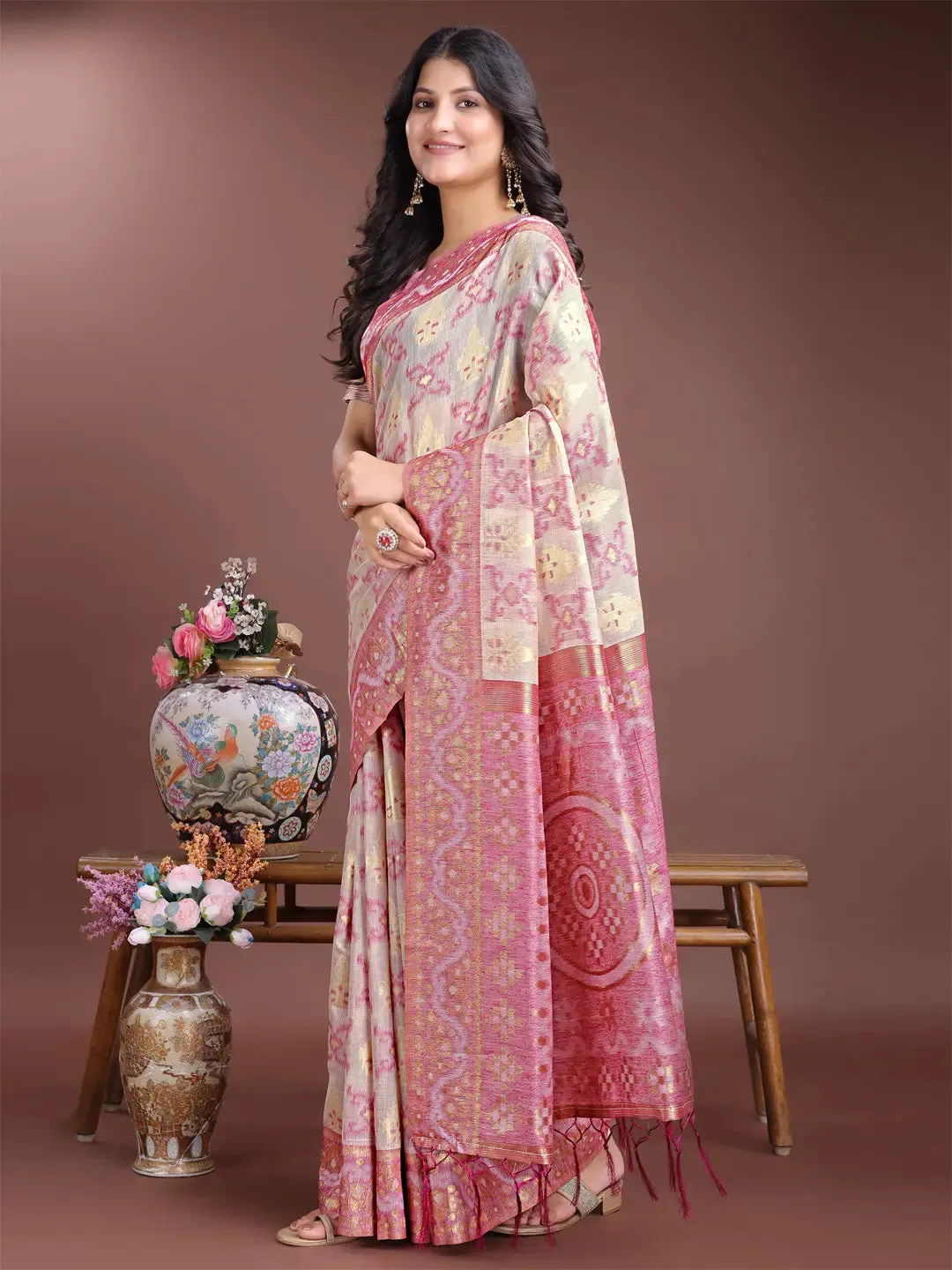 Light Pink Linen Cotton Saree