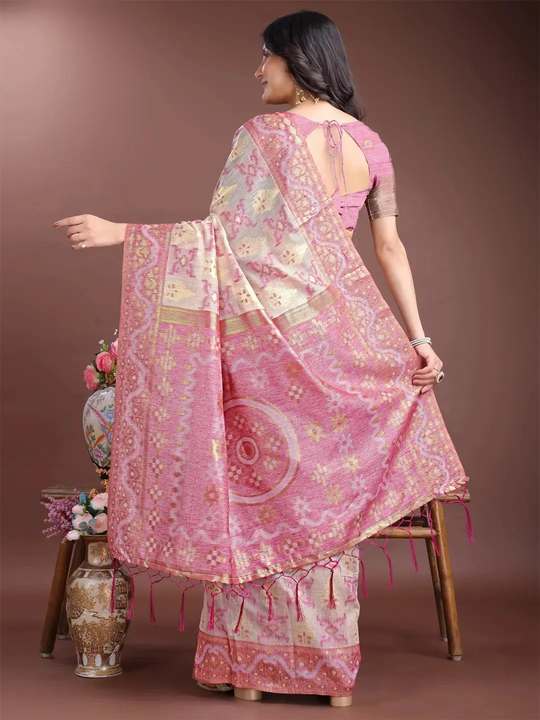 Light Pink Linen Cotton Saree