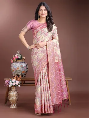 Light Pink Linen Cotton Saree