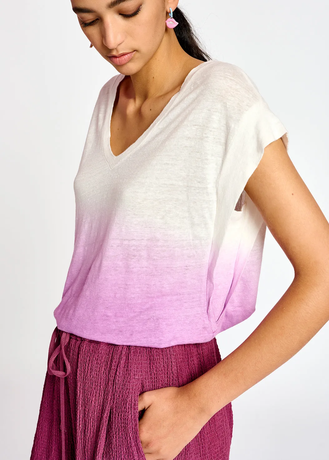 Lilac dip-dye linen t-shirt