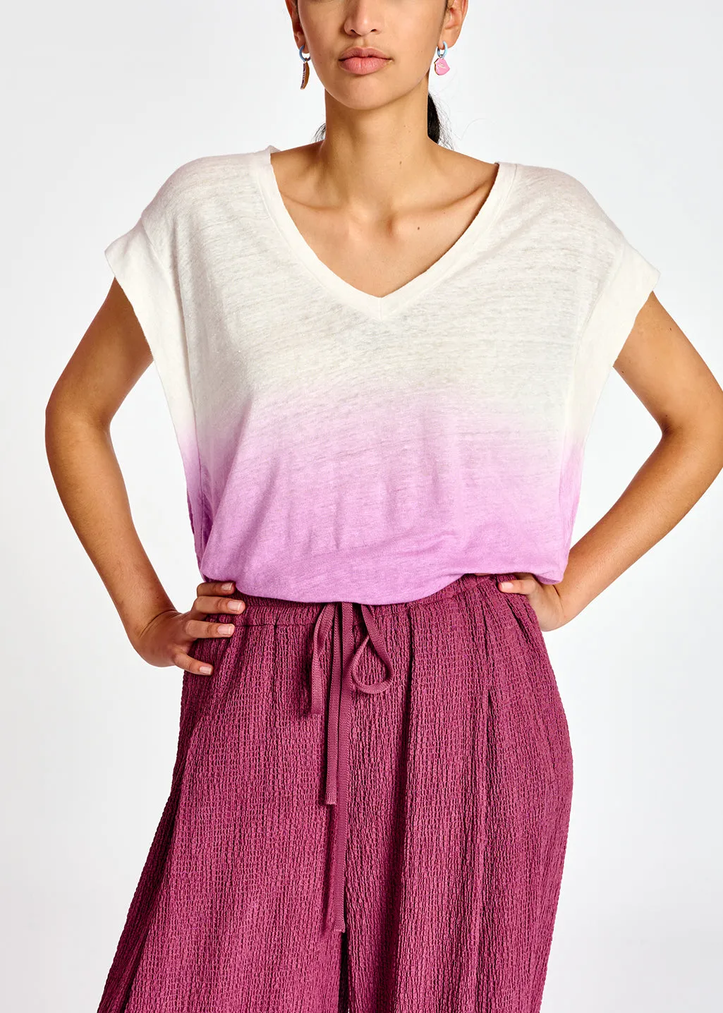 Lilac dip-dye linen t-shirt