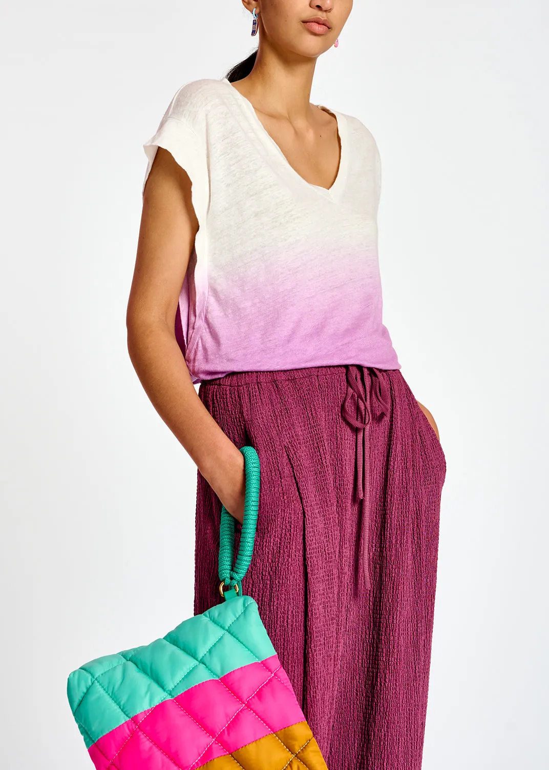 Lilac dip-dye linen t-shirt