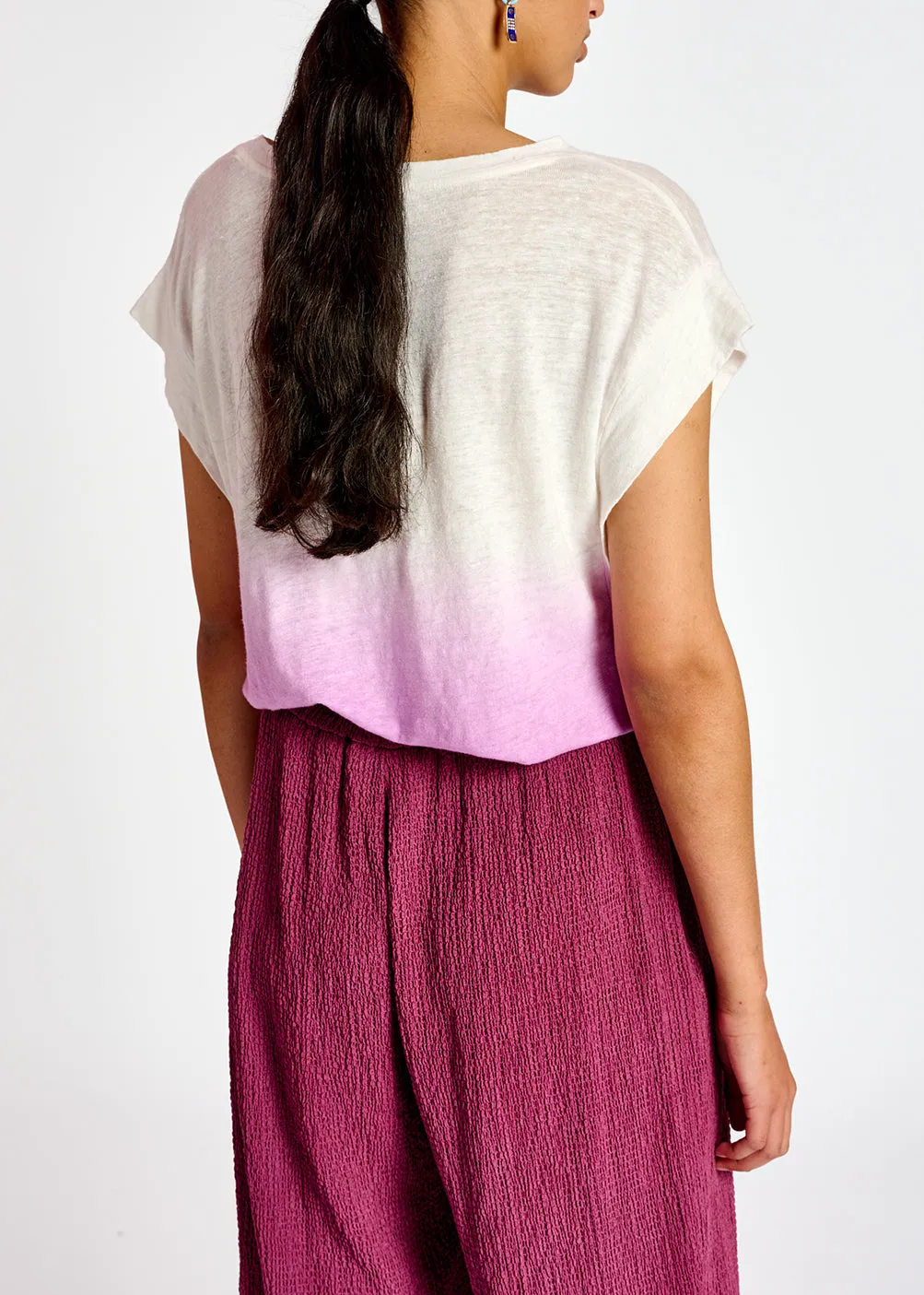 Lilac dip-dye linen t-shirt