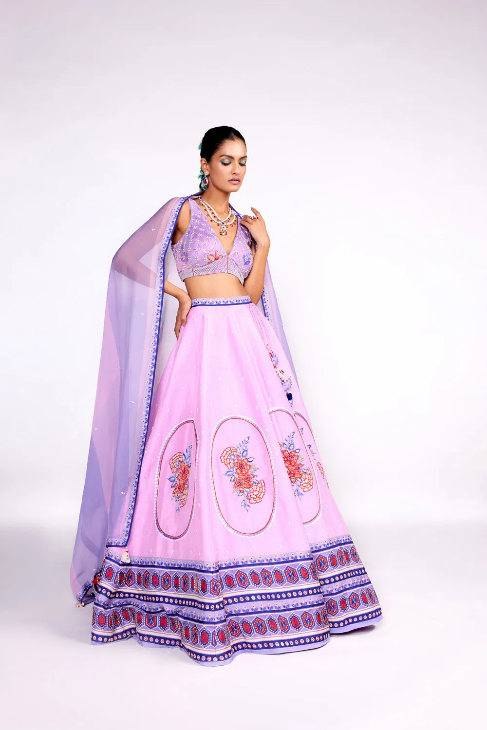 Lilac Embroidered Lehenga Set
