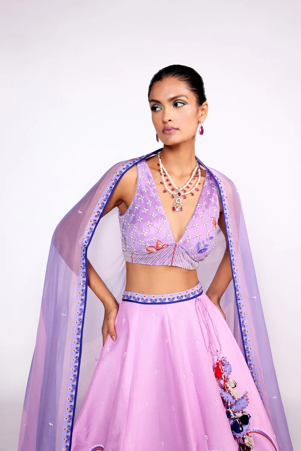 Lilac Embroidered Lehenga Set