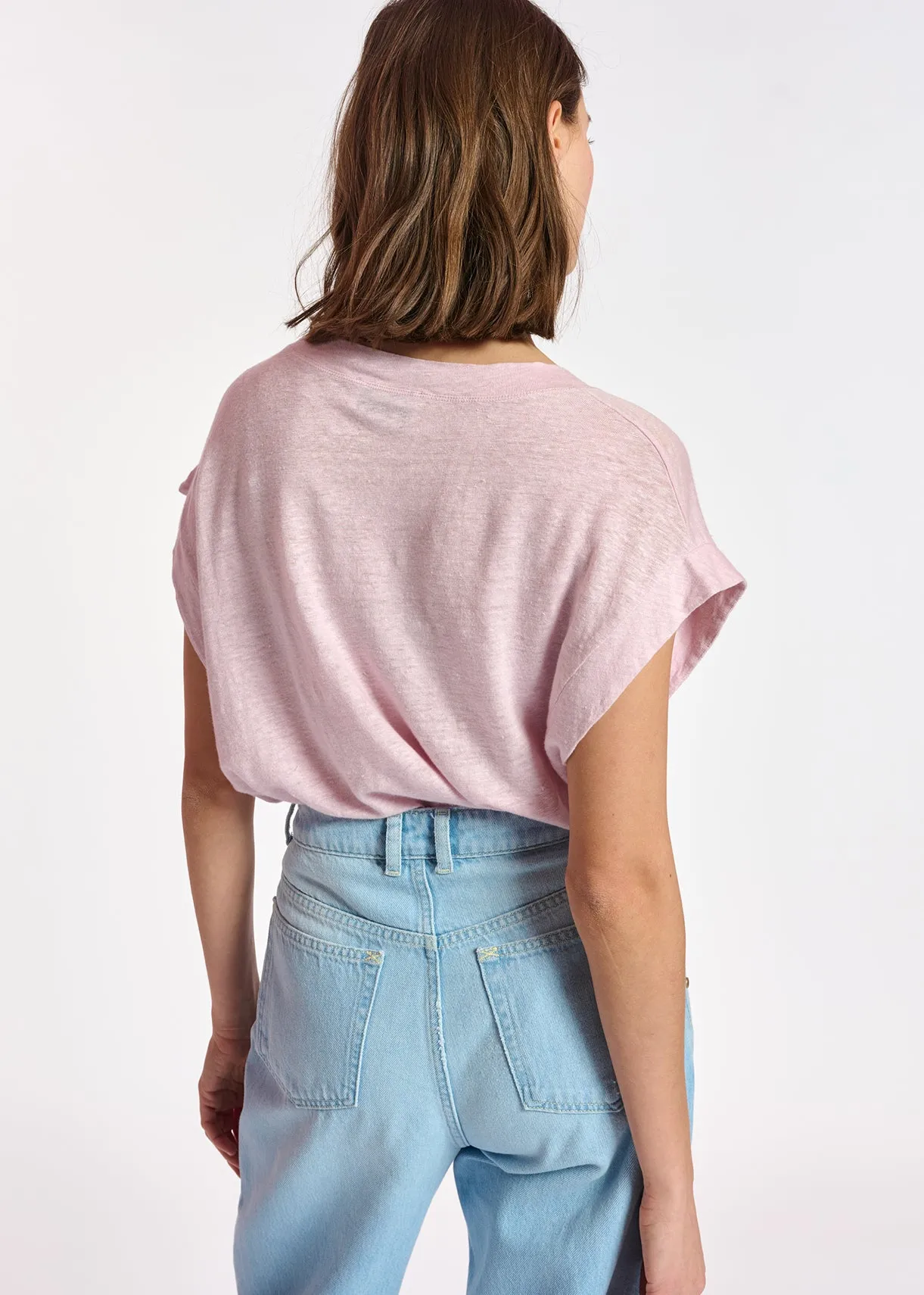 Lilac linen v-neck t-shirt