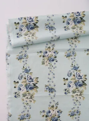 Line Roses Linen Blend Fabric, Cotton Linen, Floral Linen, Quality Korean Fabric - Pink or Blue - By the Yard /61448