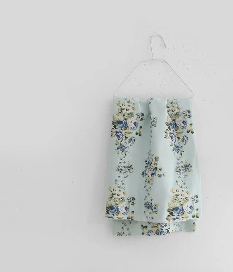 Line Roses Linen Blend Fabric, Cotton Linen, Floral Linen, Quality Korean Fabric - Pink or Blue - By the Yard /61448