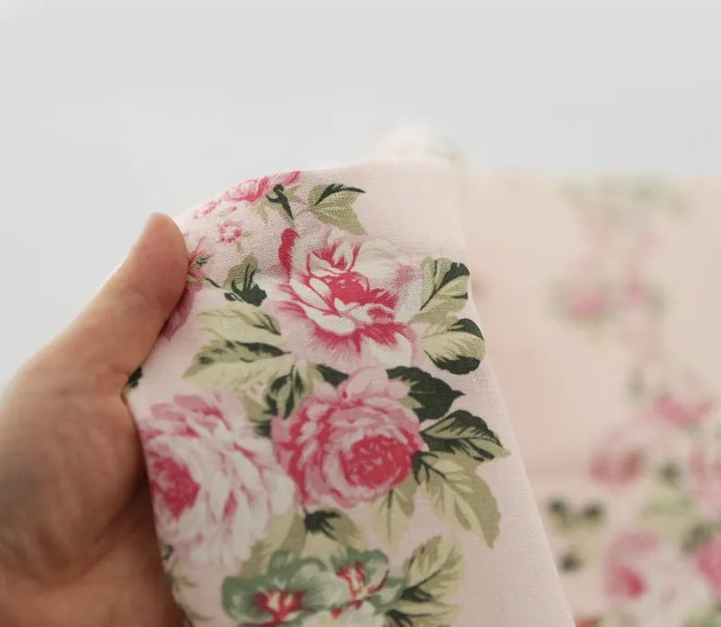 Line Roses Linen Blend Fabric, Cotton Linen, Floral Linen, Quality Korean Fabric - Pink or Blue - By the Yard /61448