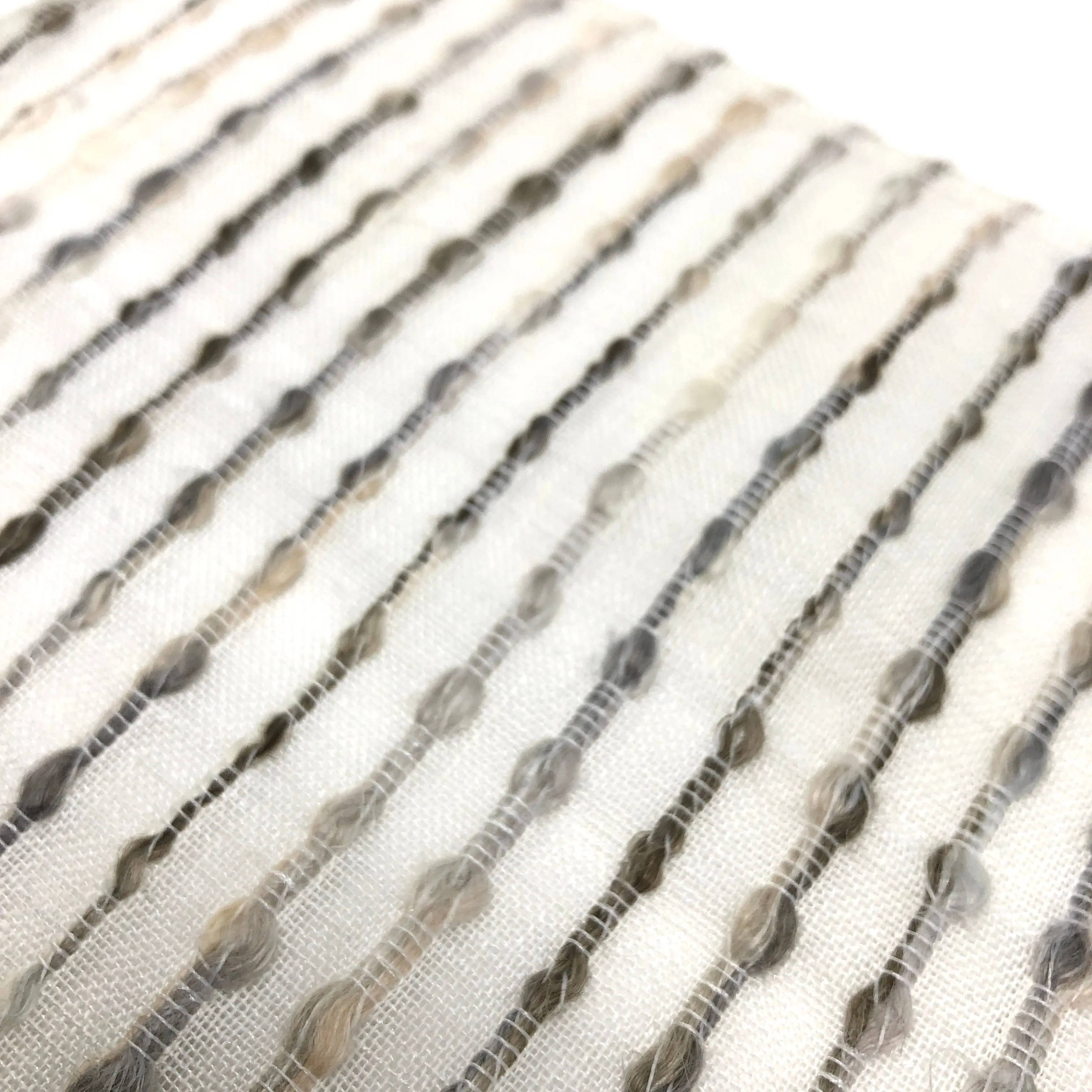 Linen Blend Embroidered Grey Indigo Stripe Sheer Fabric By The Yard/CL1032
