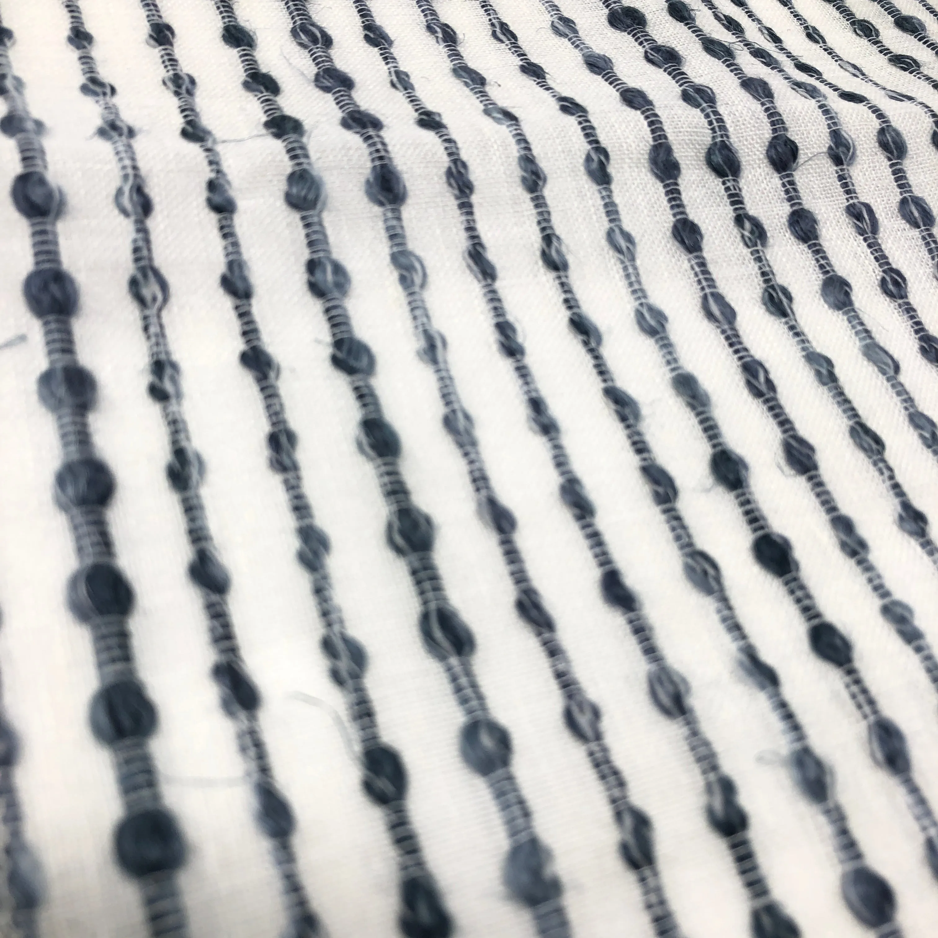 Linen Blend Embroidered Grey Indigo Stripe Sheer Fabric By The Yard/CL1032