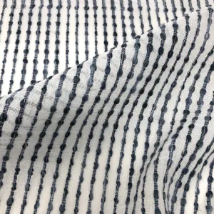 Linen Blend Embroidered Grey Indigo Stripe Sheer Fabric By The Yard/CL1032