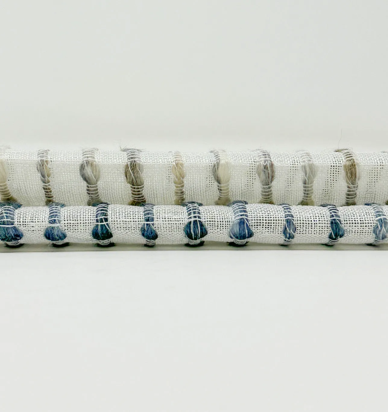 Linen Blend Embroidered Grey Indigo Stripe Sheer Fabric By The Yard/CL1032