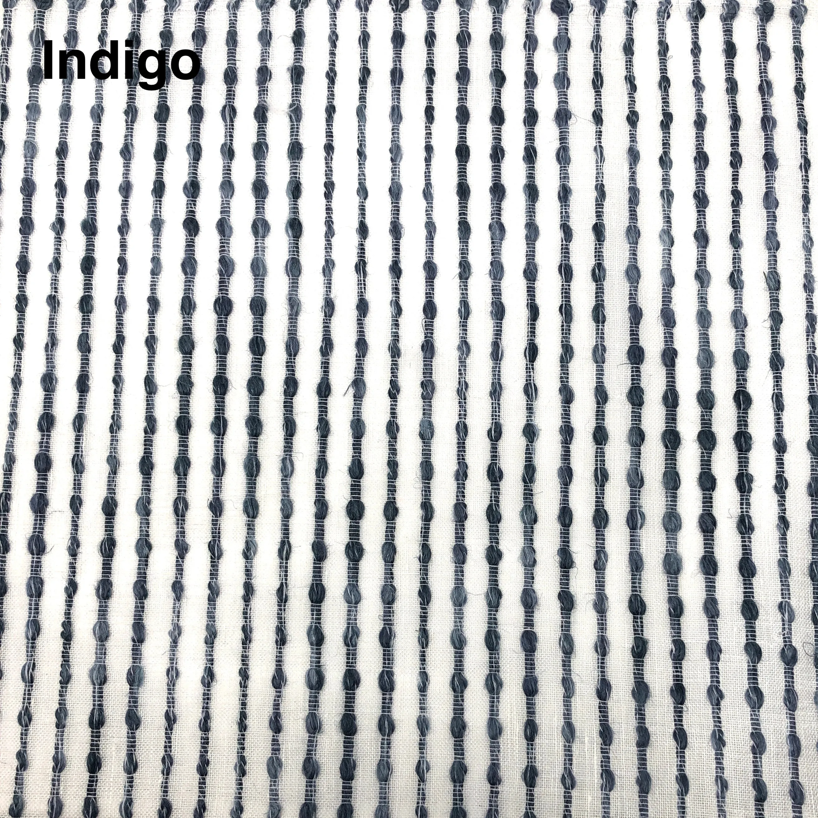 Linen Blend Embroidered Grey Indigo Stripe Sheer Fabric By The Yard/CL1032