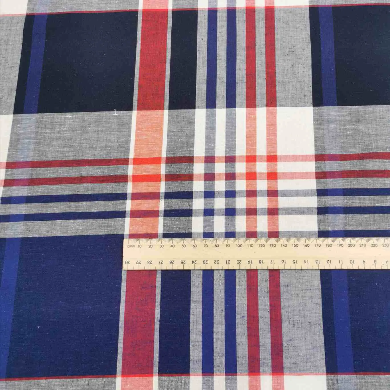 Linen Cotton Blend, Check In, Navy