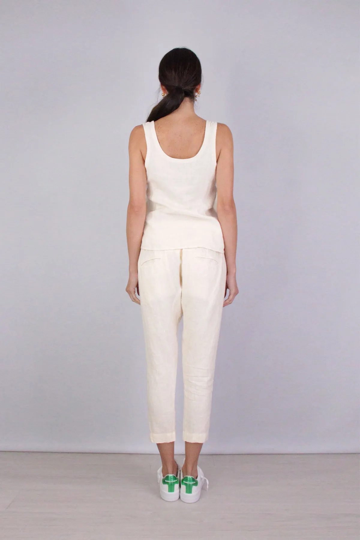 Linen Drawcord Droprise Pant in Natural