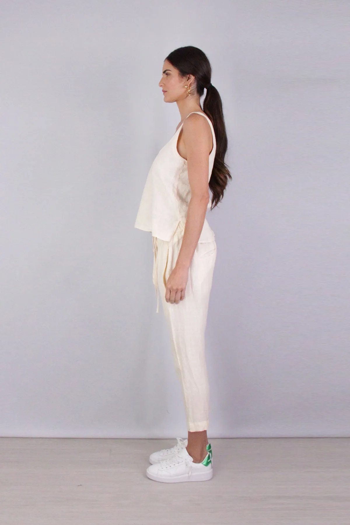 Linen Drawcord Droprise Pant in Natural
