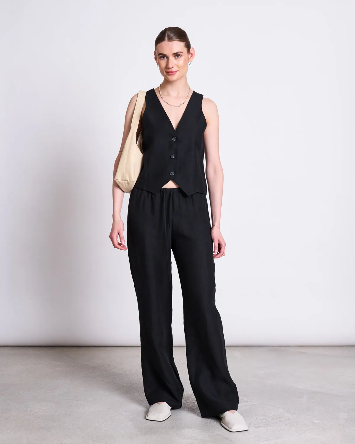 LINEN DRAWSTRING PANTS SJOV BLACK