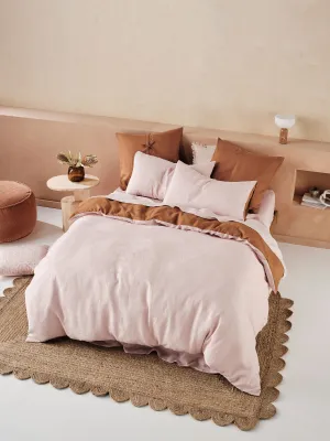 LINEN HOUSE NIMES DUET QUILT COVER SET - ROSE/CINNAMON