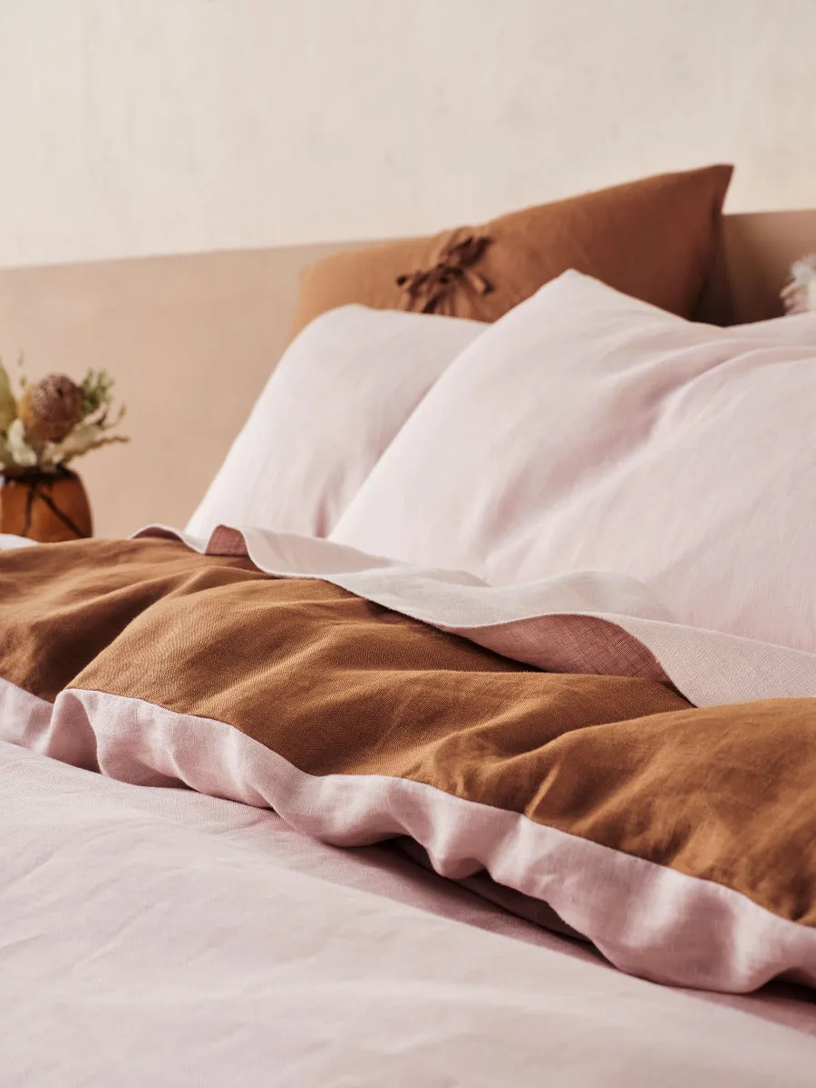 LINEN HOUSE NIMES DUET QUILT COVER SET - ROSE/CINNAMON