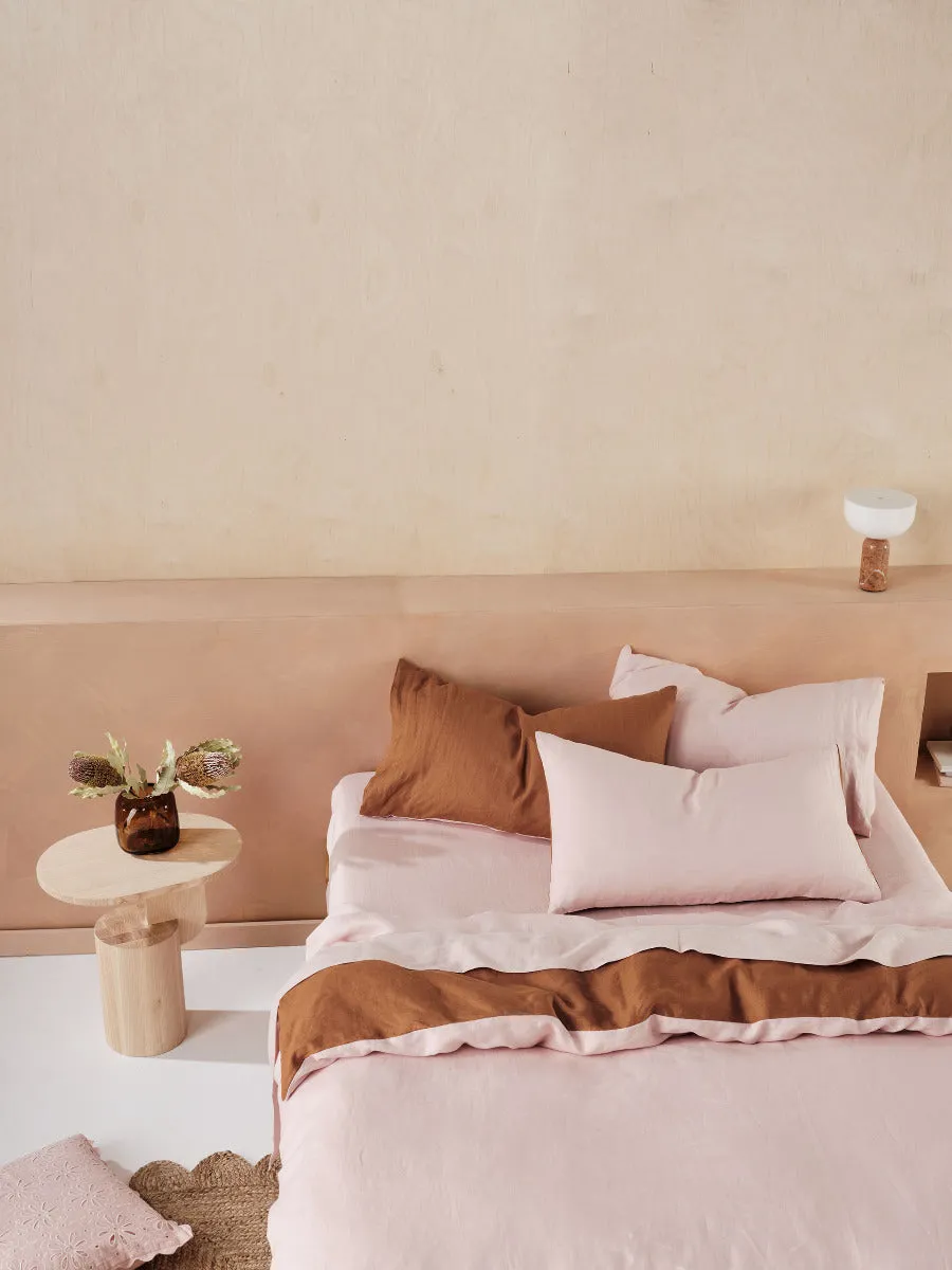 LINEN HOUSE NIMES DUET QUILT COVER SET - ROSE/CINNAMON