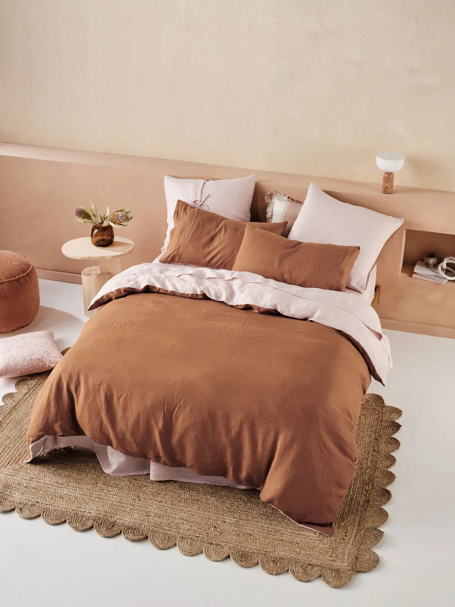 LINEN HOUSE NIMES DUET QUILT COVER SET - ROSE/CINNAMON