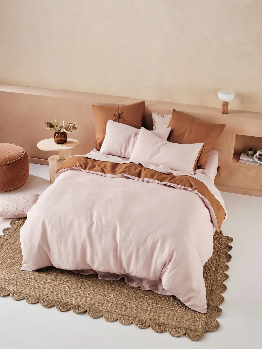 LINEN HOUSE NIMES DUET QUILT COVER SET - ROSE/CINNAMON