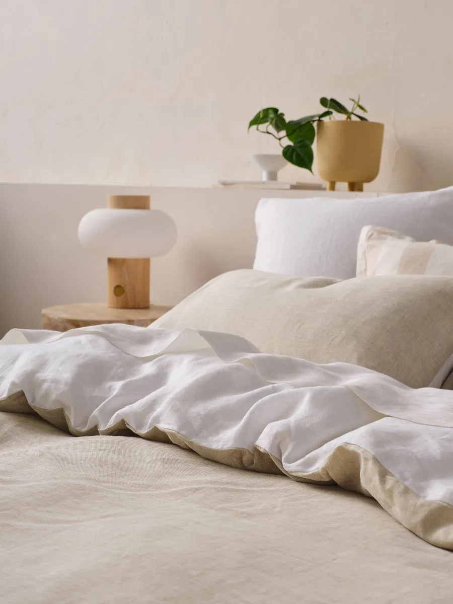 LINEN HOUSE NIMES DUET QUILT COVER SET - WHITE/NATURAL