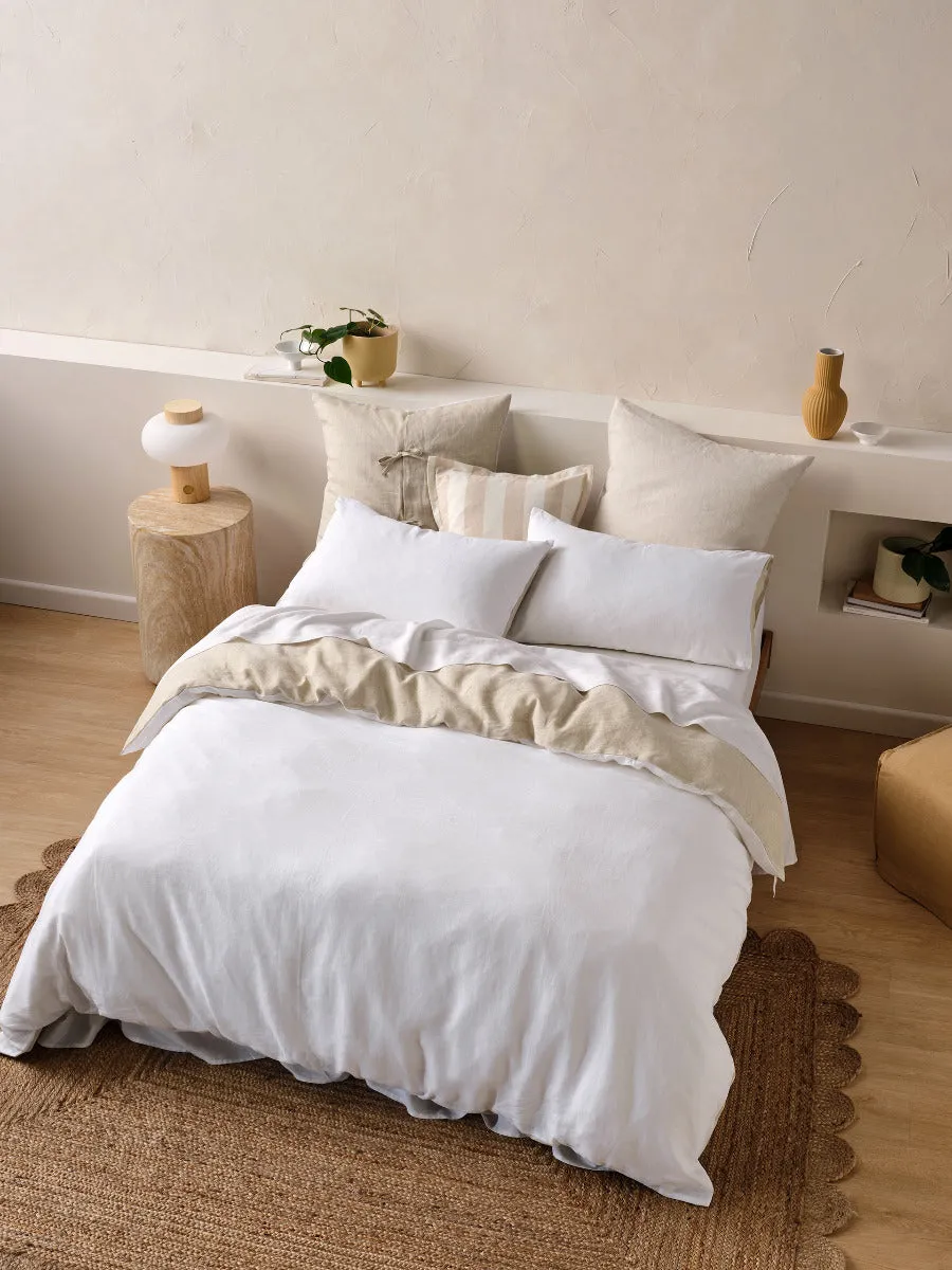 LINEN HOUSE NIMES DUET QUILT COVER SET - WHITE/NATURAL