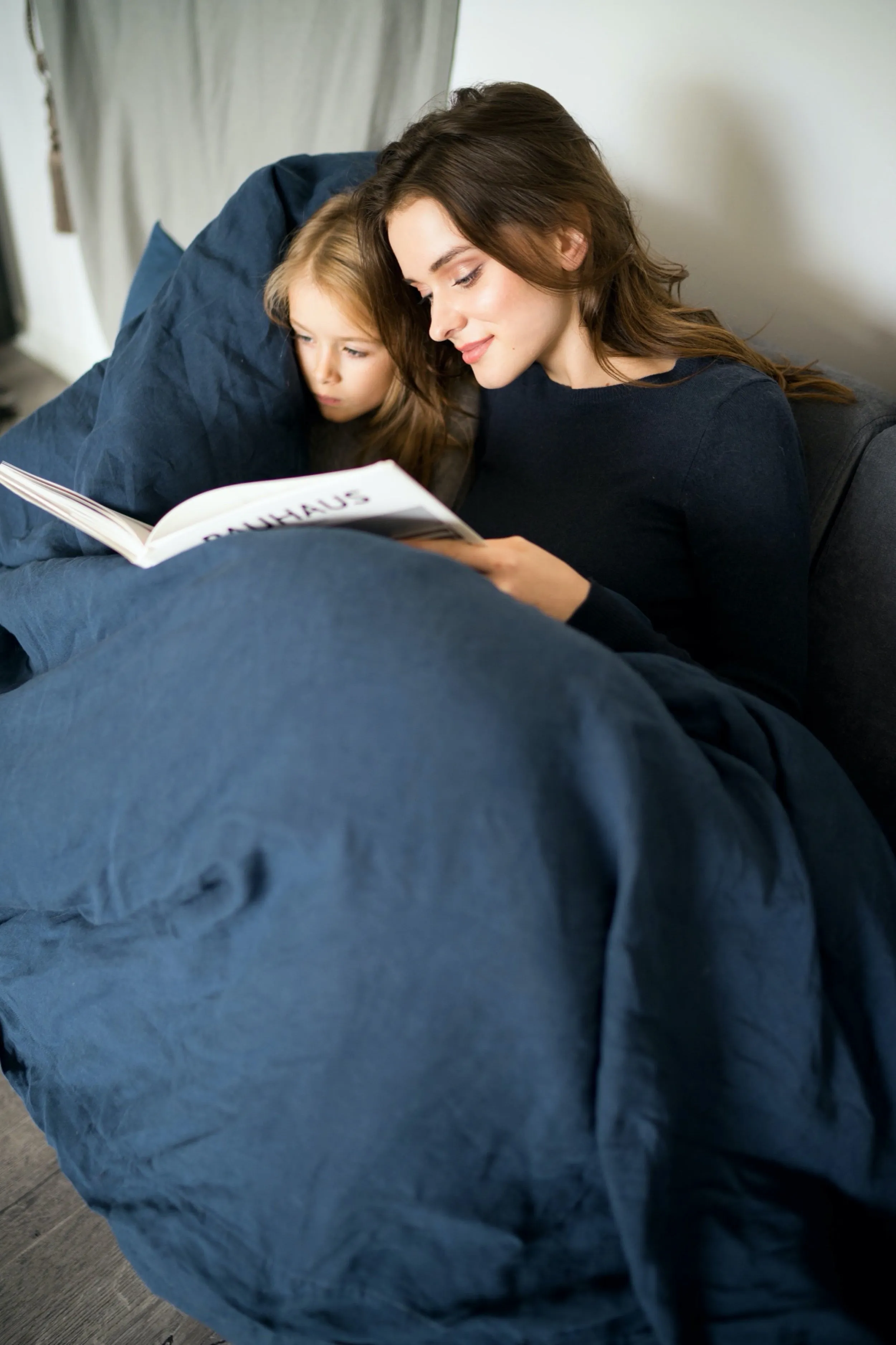 Linen kids duvet cover - dark blue