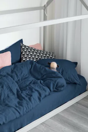 Linen kids duvet cover - dark blue