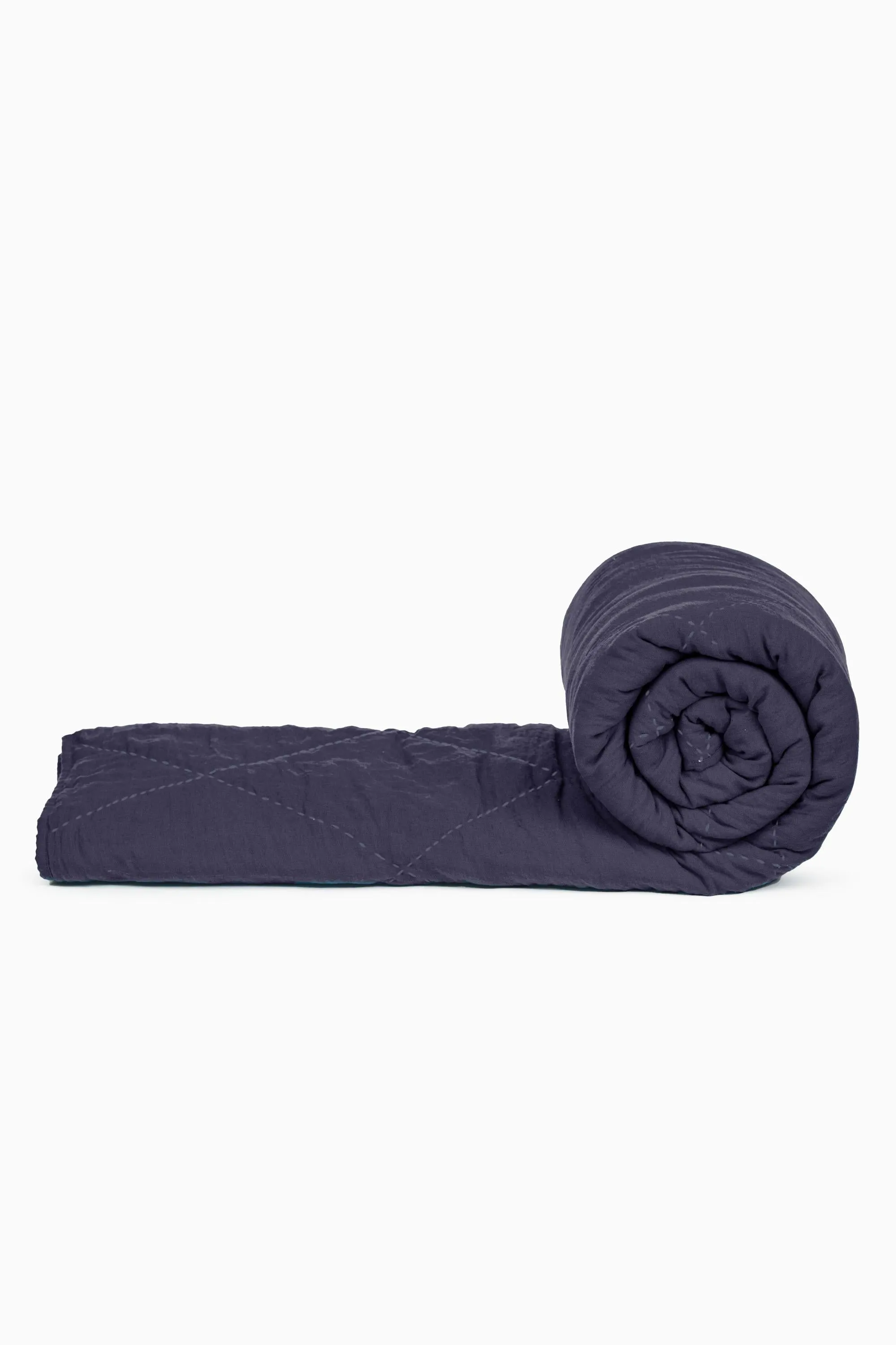 Linen Monotone Hand Quilted Quilt-Indigo Blue