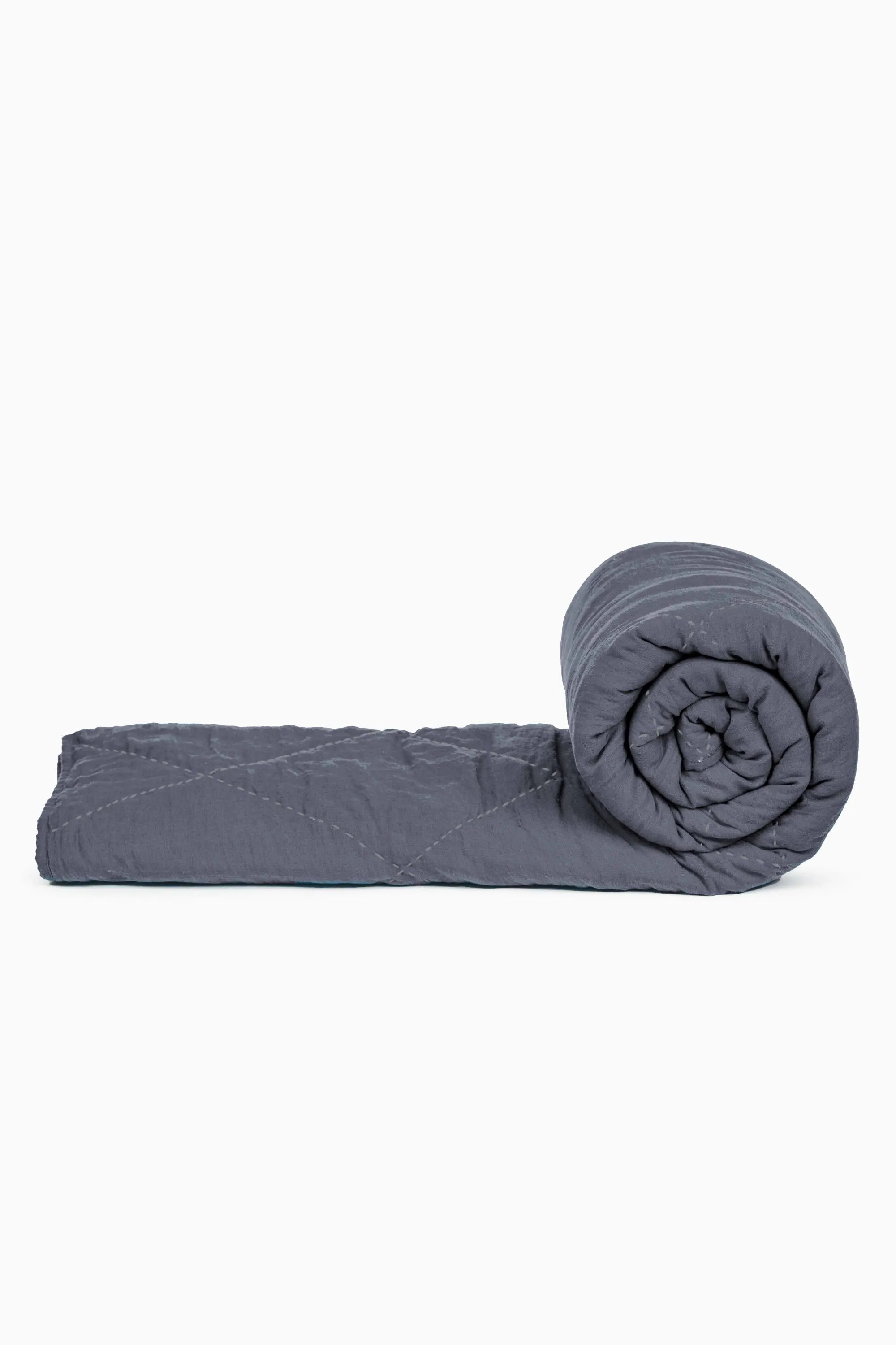 Linen Monotone Hand Quilted Quilt-Indigo Blue