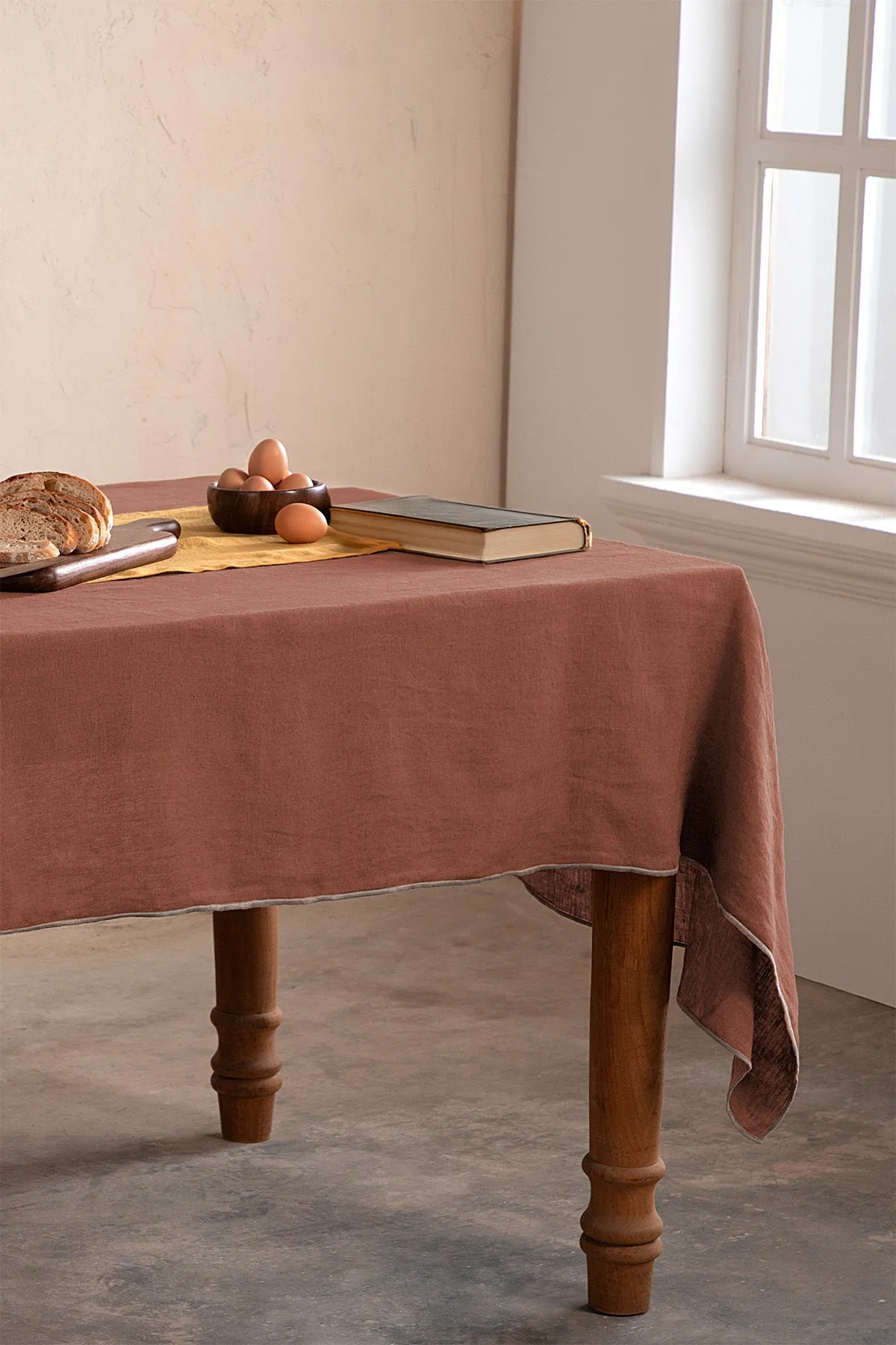 Linen Natural Needled Tablecloth-Cinnamon Brown