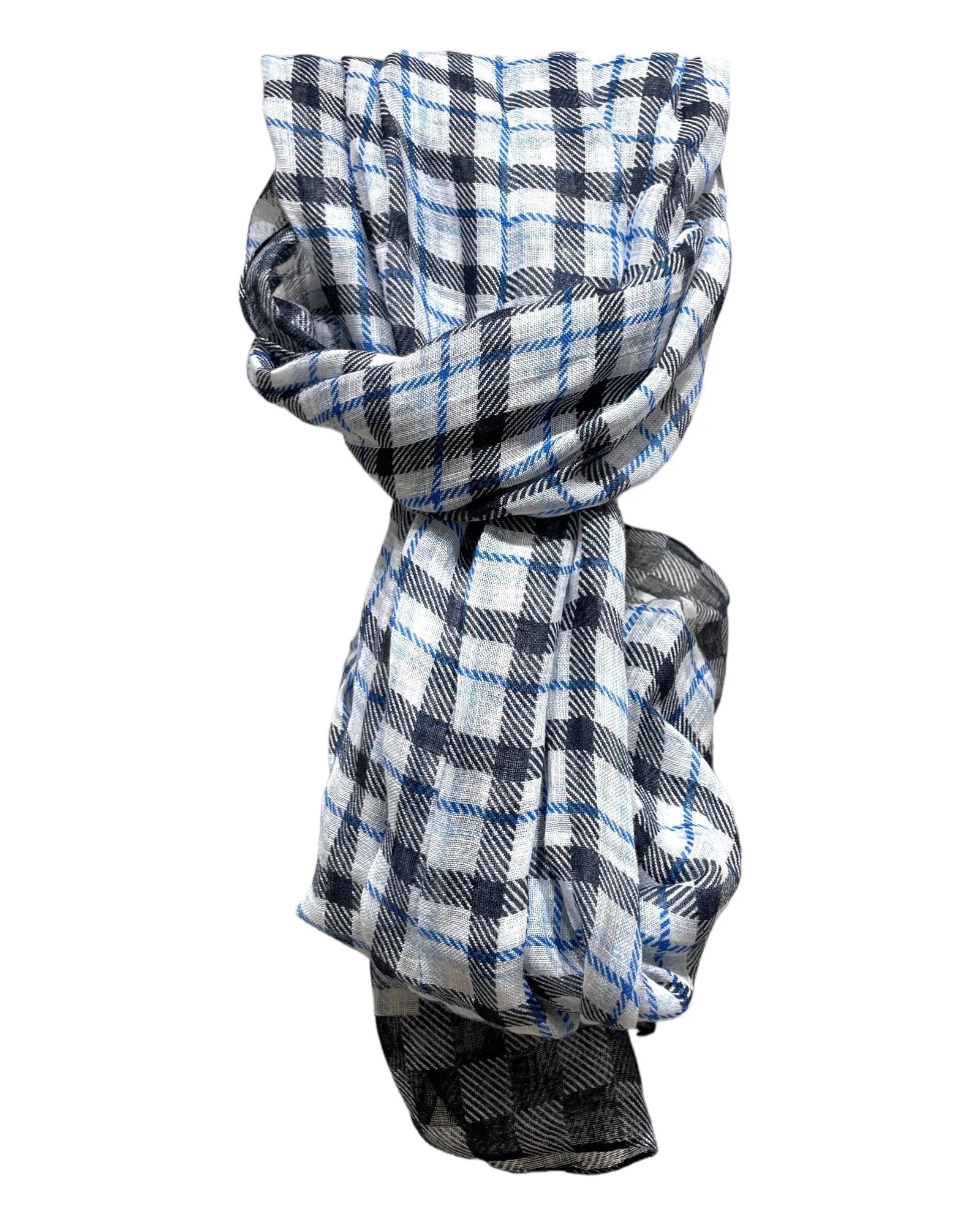 Linen Plaid Scarf - Blue