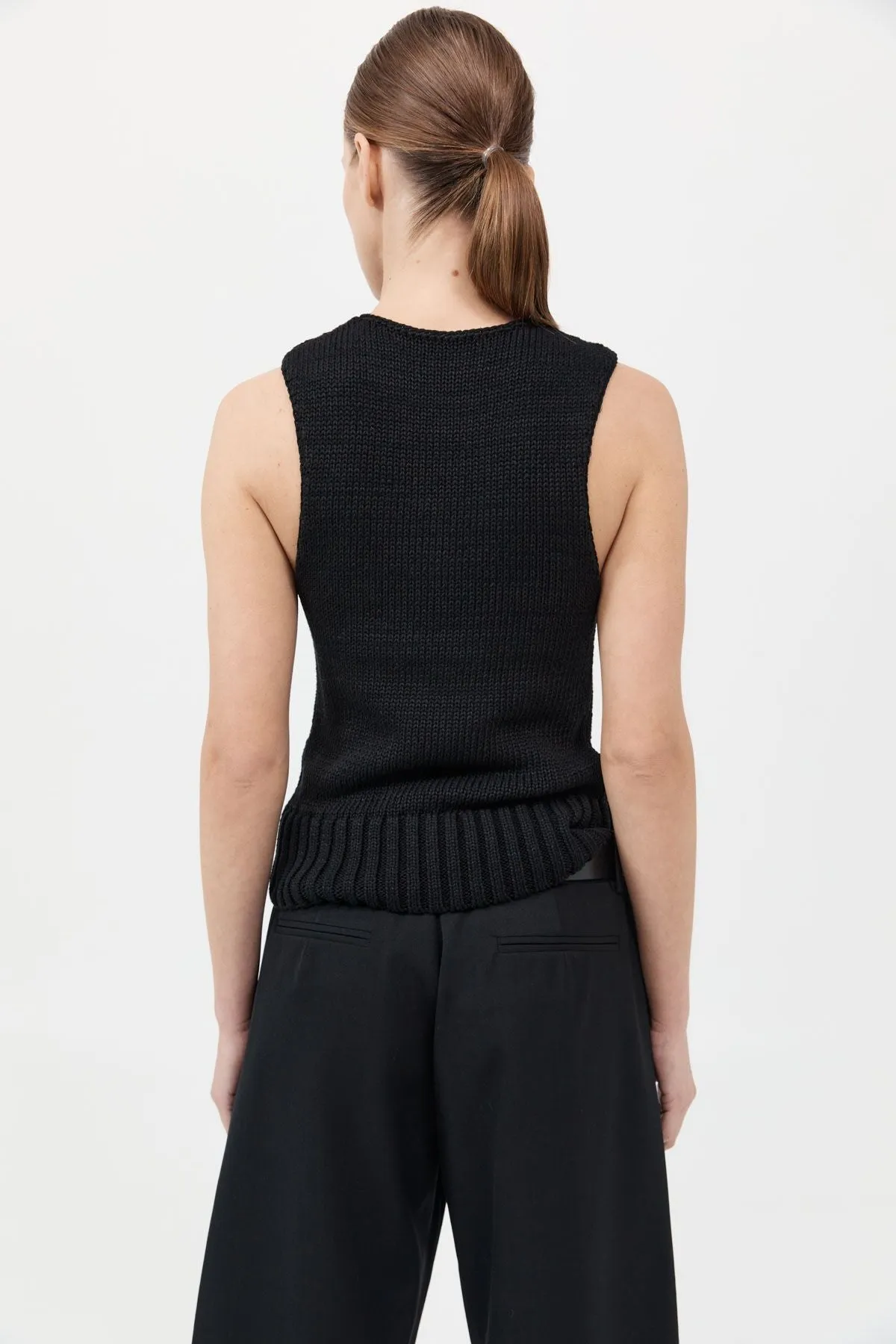LINEN SILK BLEND TANK - BLACK