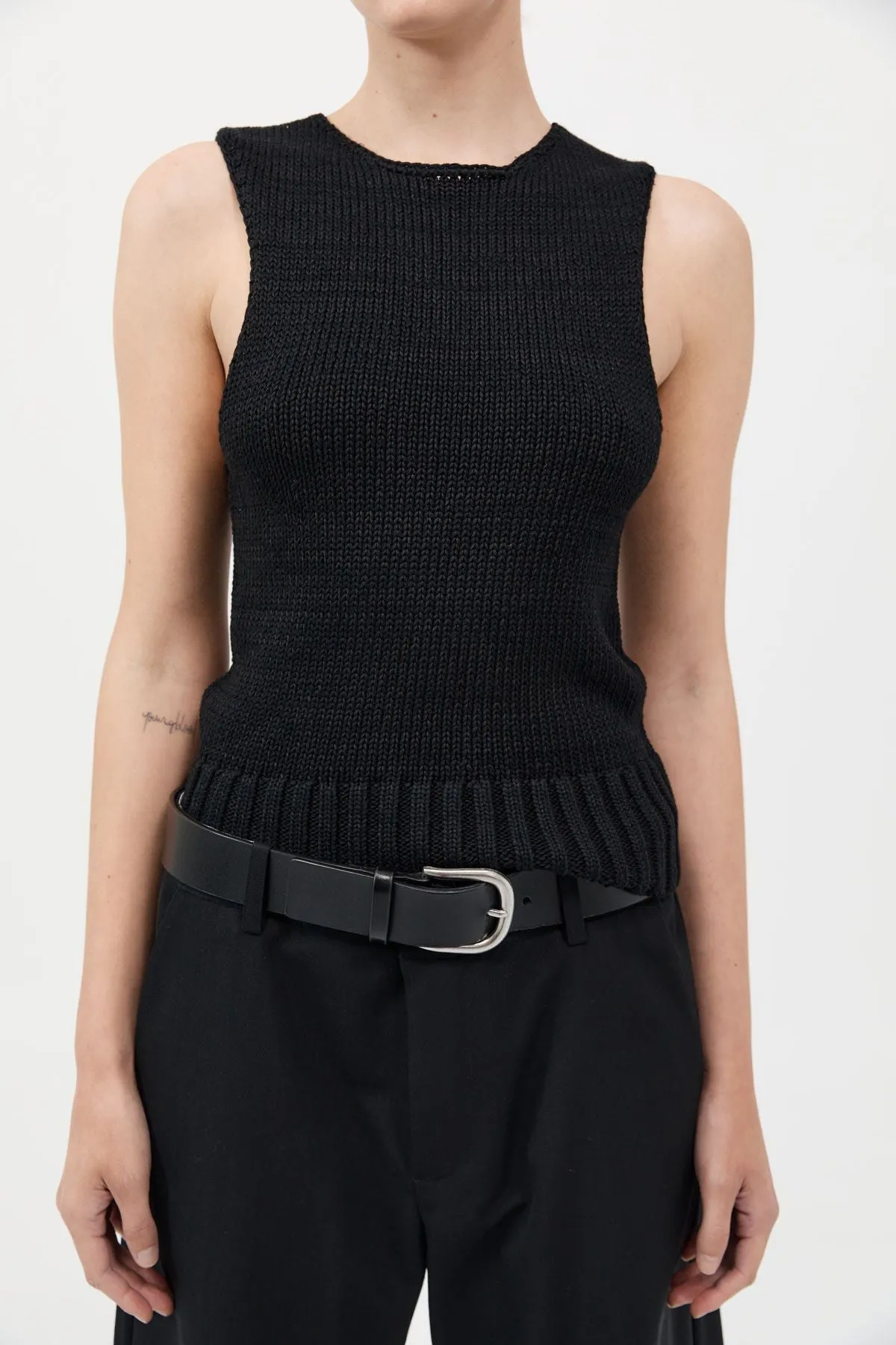 LINEN SILK BLEND TANK - BLACK