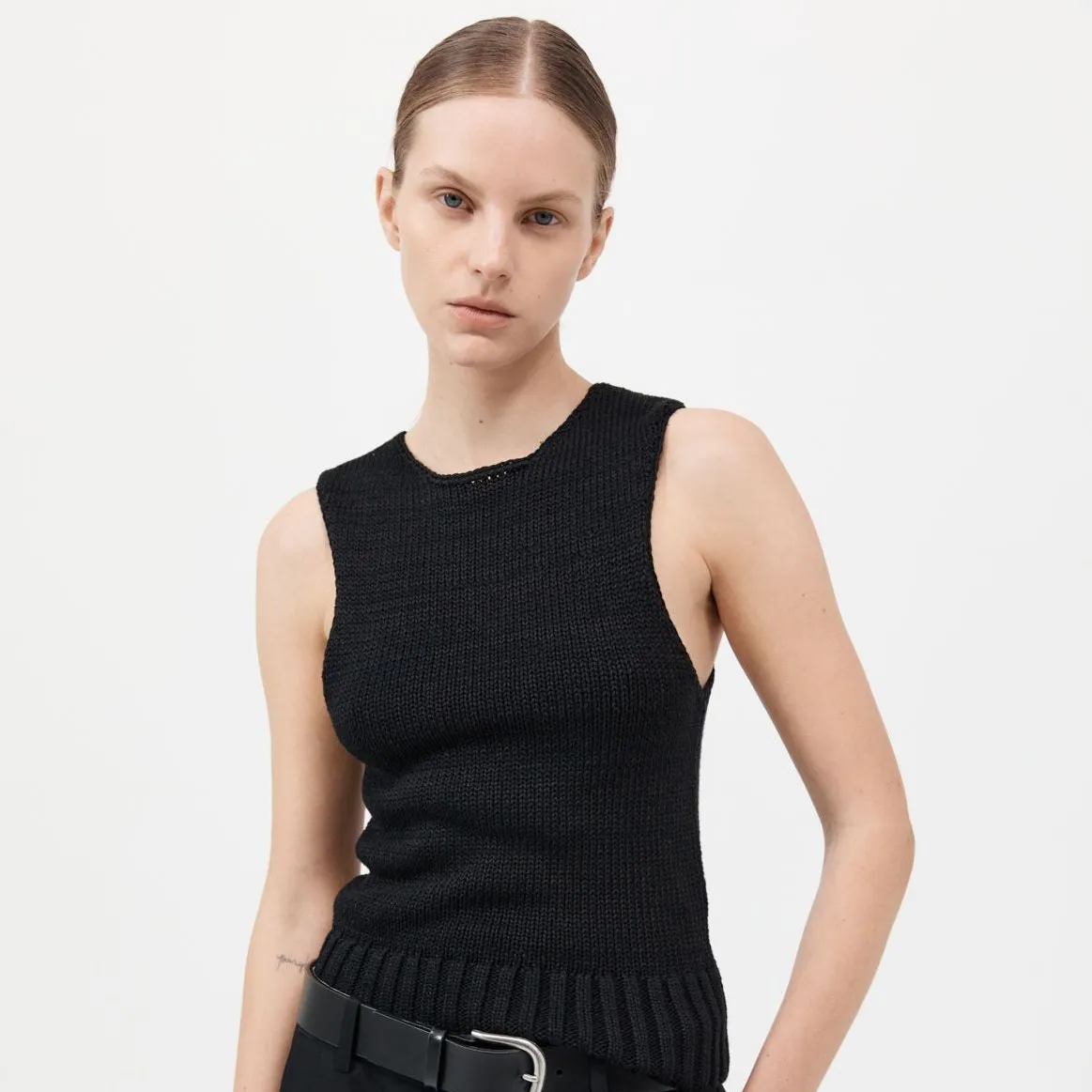 LINEN SILK BLEND TANK - BLACK