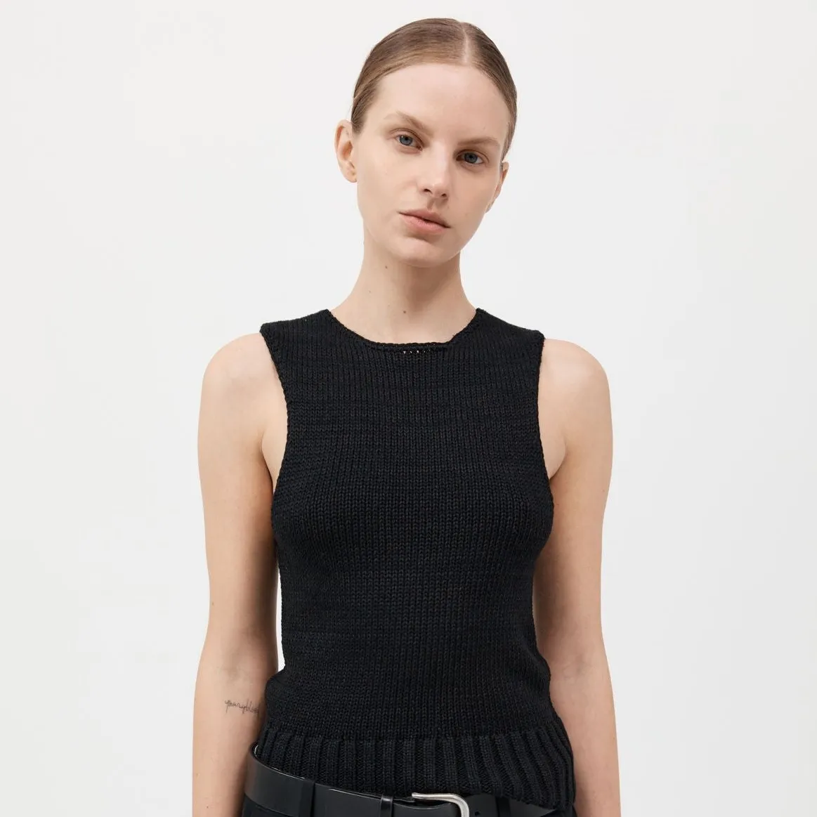 LINEN SILK BLEND TANK - BLACK