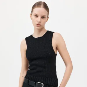 LINEN SILK BLEND TANK - BLACK