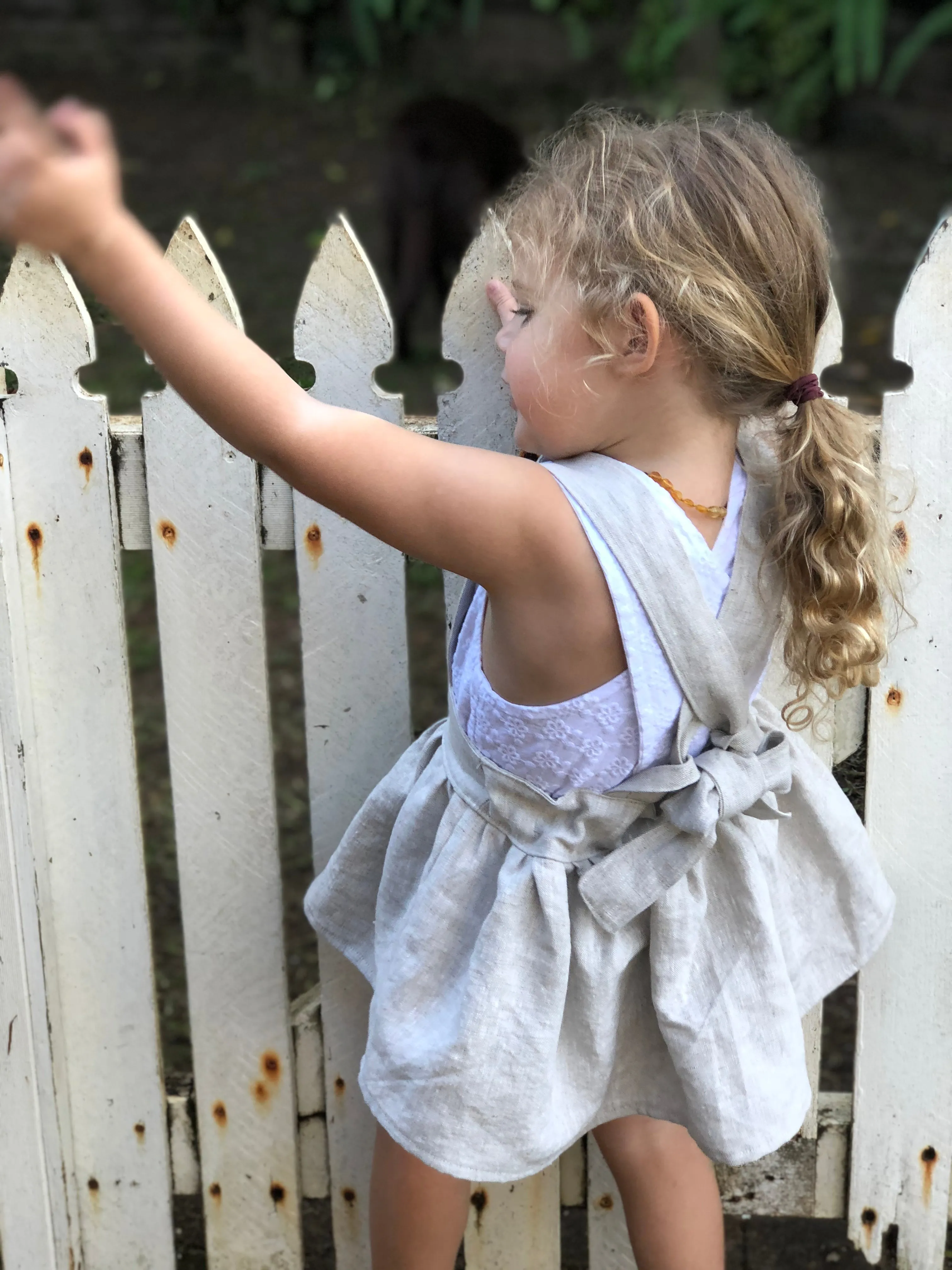 Linen suspender bib skirt