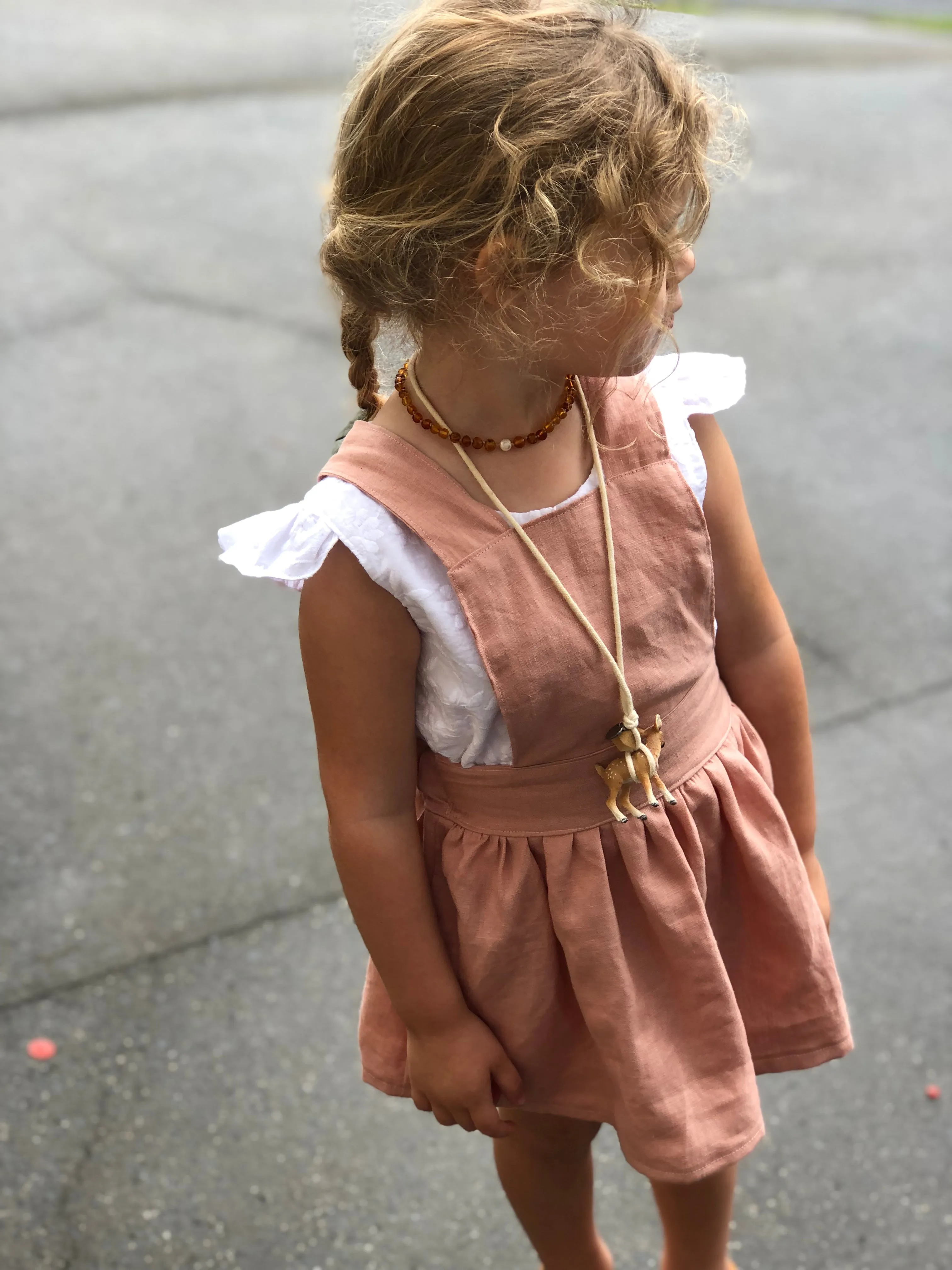 Linen suspender bib skirt