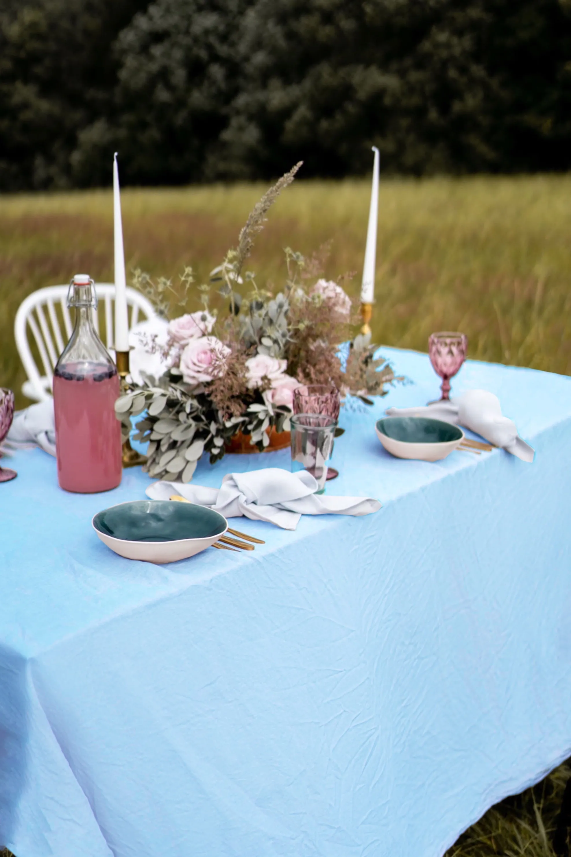 Linen tablecloth - light blue