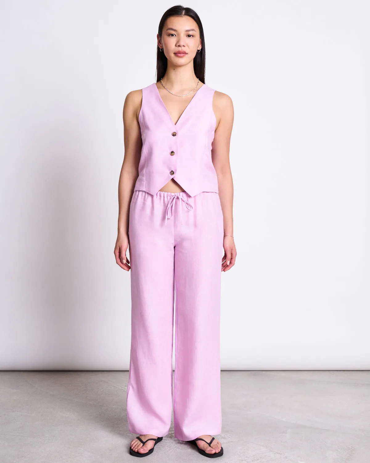 LINEN VEST HVIDE LIGHT ORCHID