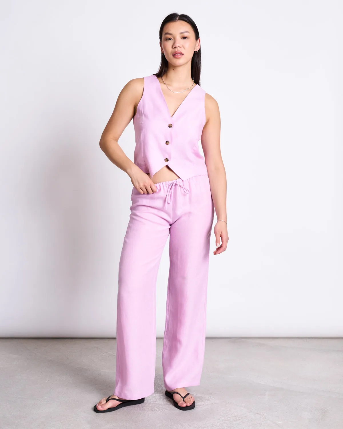 LINEN VEST HVIDE LIGHT ORCHID