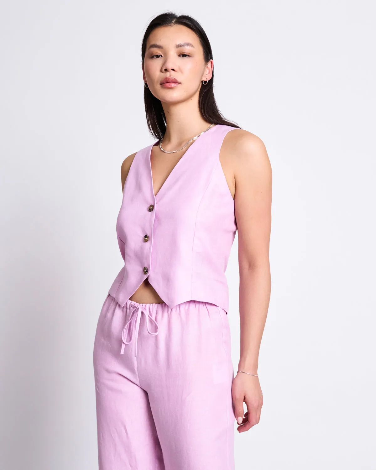 LINEN VEST HVIDE LIGHT ORCHID