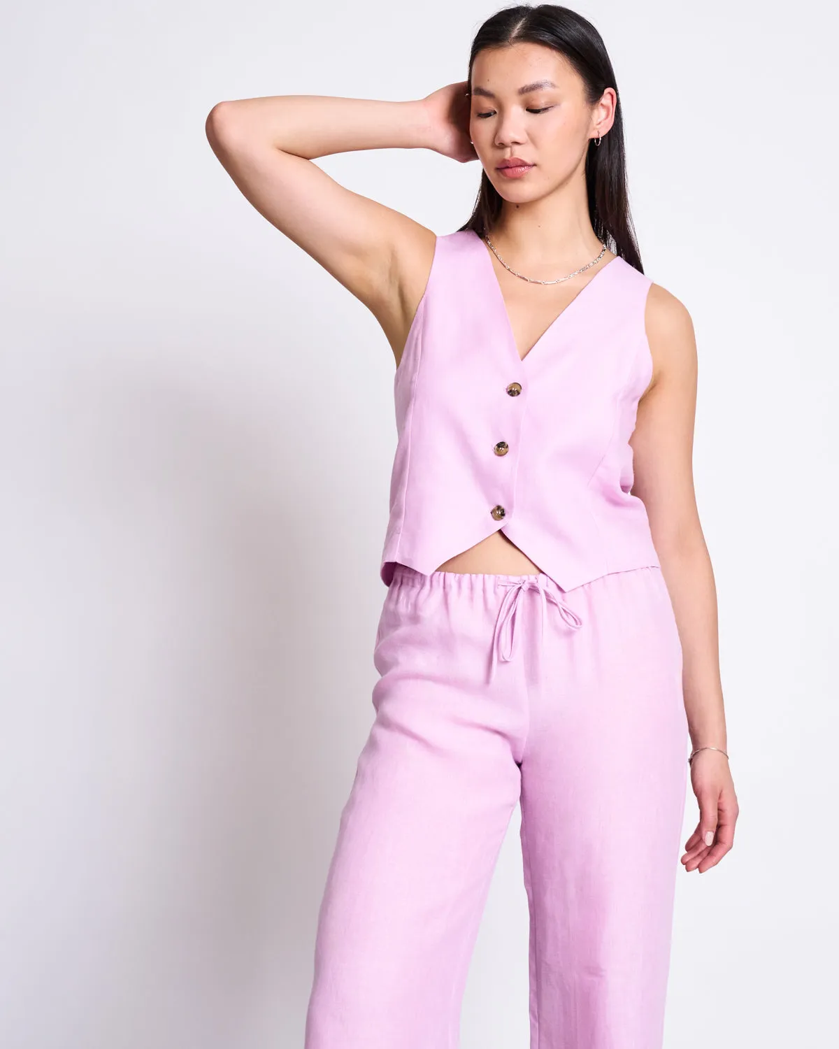 LINEN VEST HVIDE LIGHT ORCHID