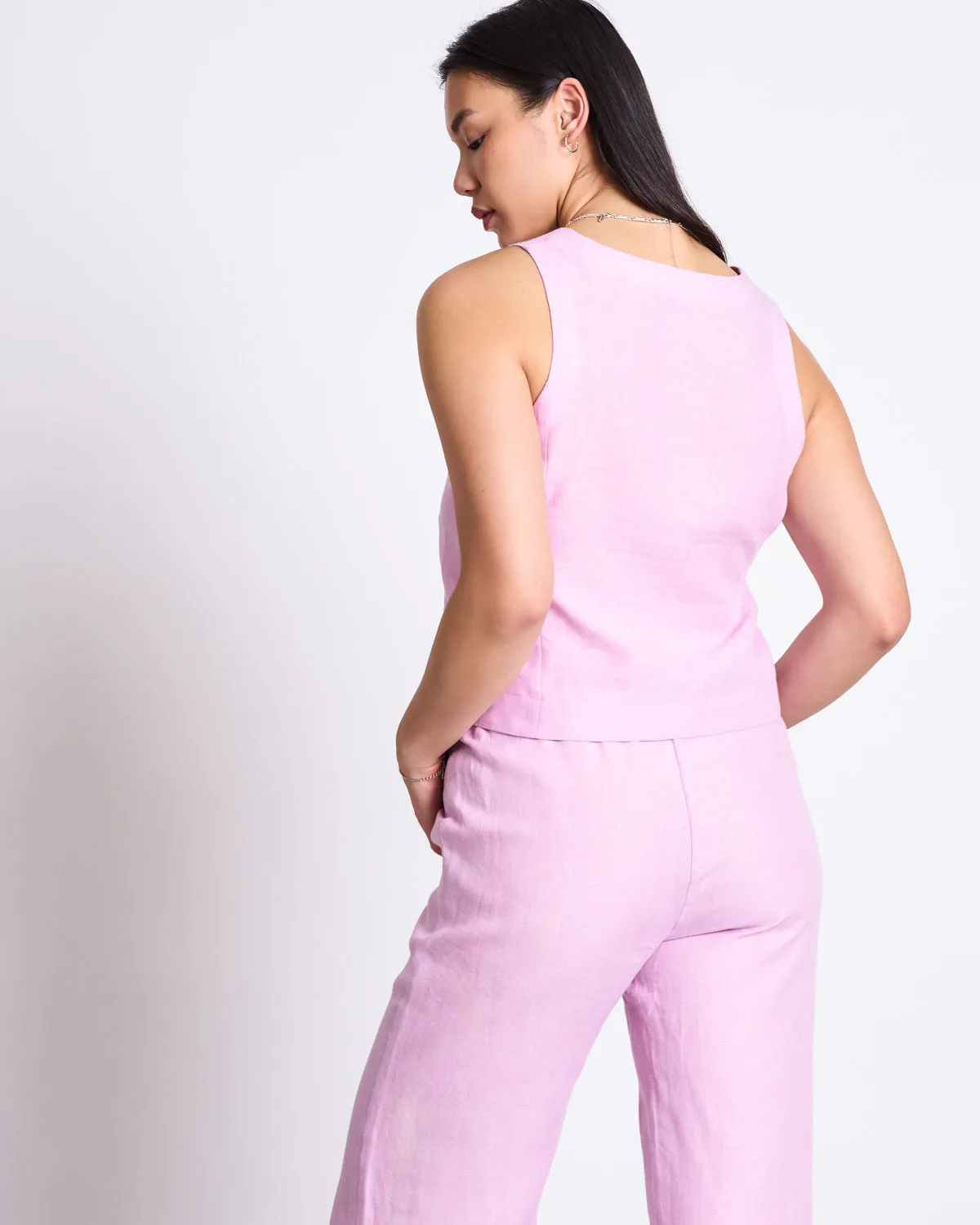 LINEN VEST HVIDE LIGHT ORCHID